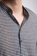 NIGHTFALL : Handwoven Cotton Black checks Mid-Length Kurta