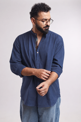 NOVA : BLUE HANDWOVEN COTTON SHORT KURTA