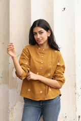 NANCY HANDWOVEN JAMDANI MUSTARD TOP