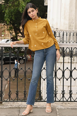NANCY HANDWOVEN JAMDANI MUSTARD TOP