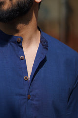 RIVER : Navy Blue Handwoven Cotton Kurta