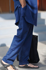 RIVER : Navy Blue Handwoven Cotton Kurta Set