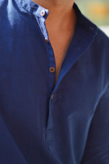 RIVER : Navy Blue Handwoven Cotton Kurta Set