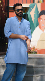 SKY : Light Blue Handwoven Cotton Kurta