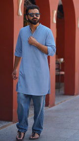 SKY : Light Blue Handwoven Cotton Kurta