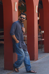 SLATE : Deep Grey Handwoven Cotton Kurta