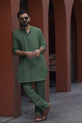 SAGE : Sage green Handwoven Cotton Kurta