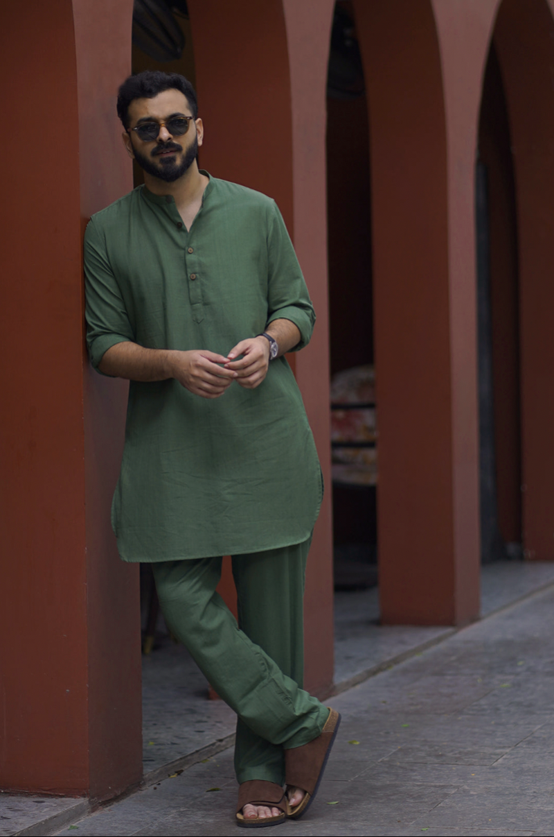SAGE : Sage green Handwoven Cotton Kurta