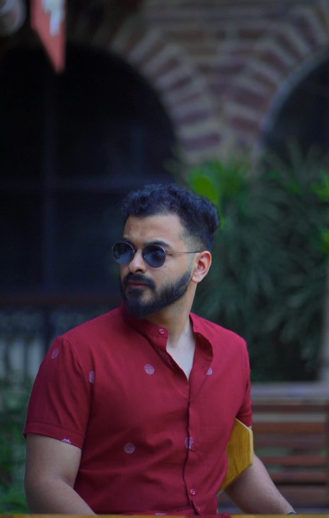 Tattva : Jamdani Deep Red Half-sleeve Shirt