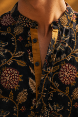 SEHER : Blockprint Half-Sleeve henley shirt