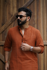 Terra : Brick brown Handwoven Cotton Kurta