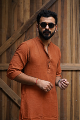 TERRA : Brick Brown Handwoven Cotton Kurta Set