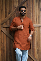 Terra : Brick brown Handwoven Cotton Kurta