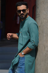TIDE : Teal Handwoven Cotton Kurta