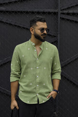 TAASH: Handwoven Jamdani Light green color Shirt