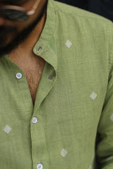 TAASH: Handwoven Jamdani Light green color Shirt