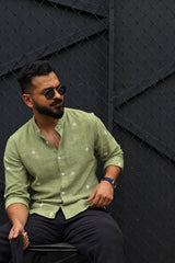 TAASH: Handwoven Jamdani Light green color Shirt