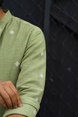 TAASH: Handwoven Jamdani Light green color Shirt