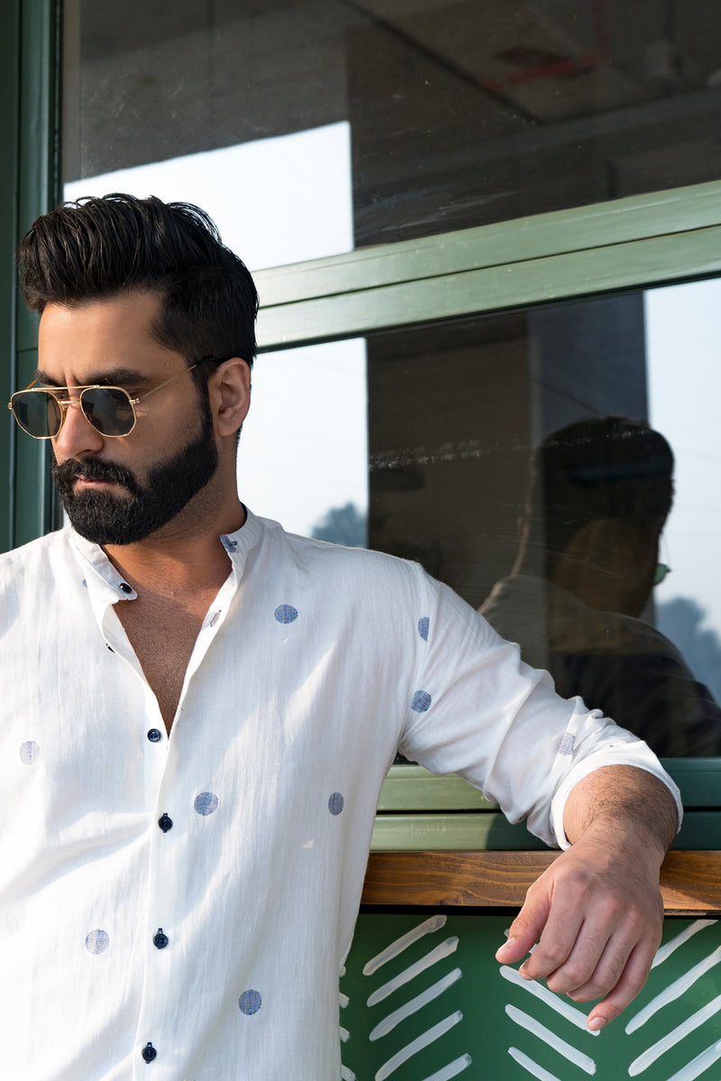 Veda : Jamdani White Full-sleeve Shirt