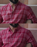 Rumi : Handwoven Cotton Red Checks Full-sleeve Shirt