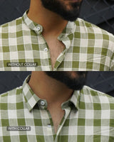 Moss : Handwoven Cotton Green & White checks Full-sleeve Shirt