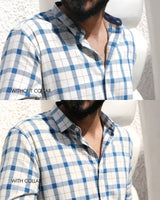 Cobalt : Handwoven Cotton White Checks Full-sleeve Shirt