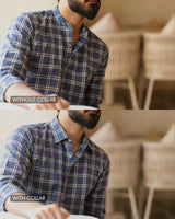 Sora : Handwoven Cotton Blue Checks Full-sleeve Shirt