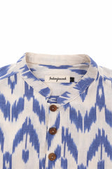 IRIS : Ikat Half White & Blue Knee-Length Kurta