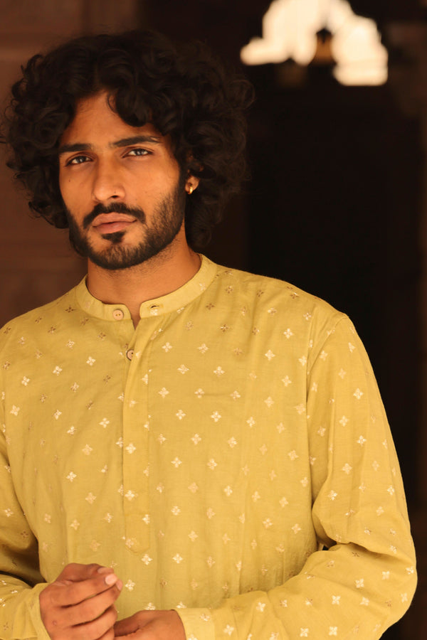 Aastha: Lime color Chanderi Kurta set