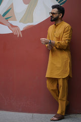 AMBER : Mustard Handwoven Cotton Kurta