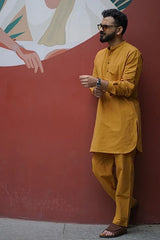 AMBER : Mustard Handwoven Cotton Kurta Set