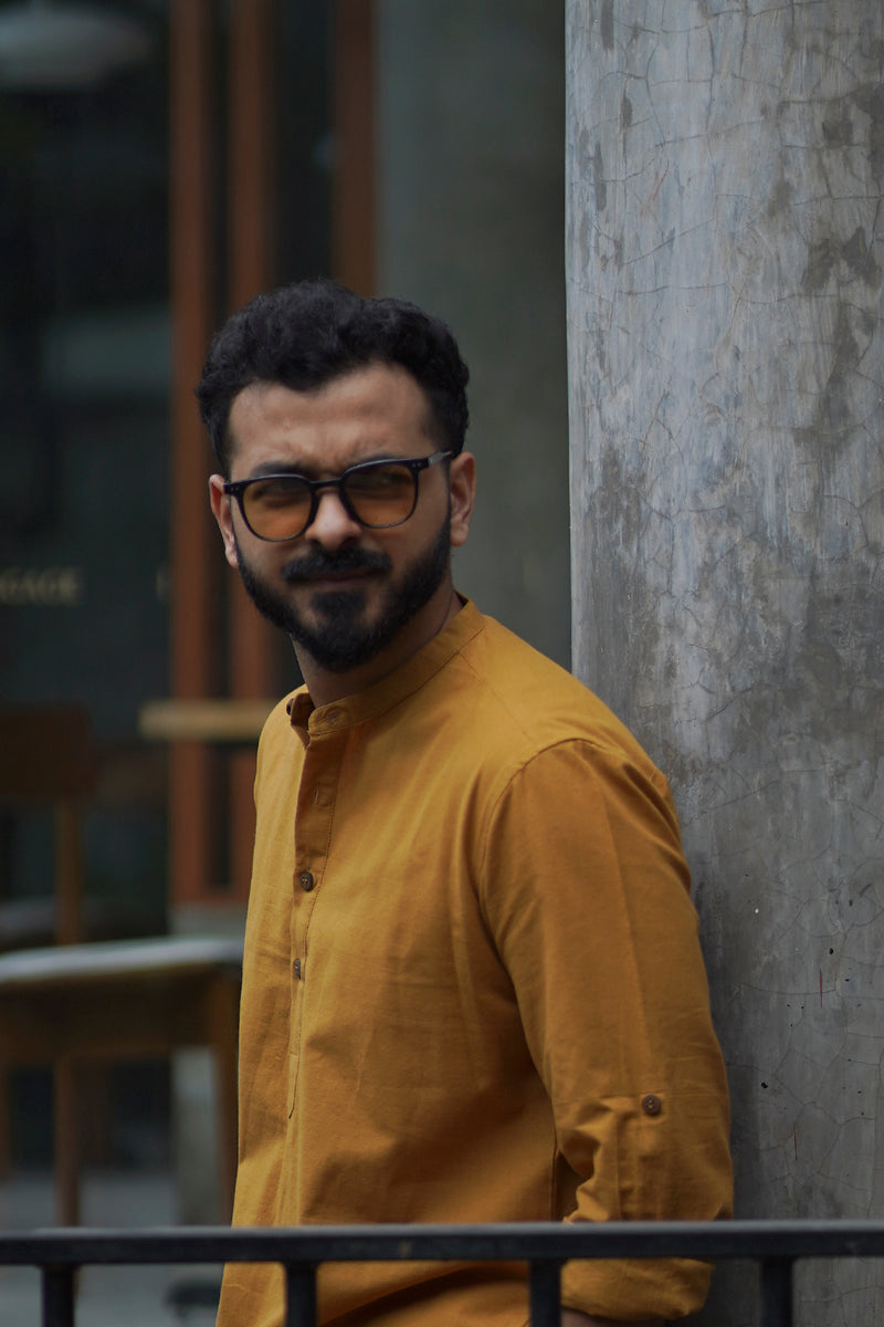 AMBER : Mustard Handwoven Cotton Kurta