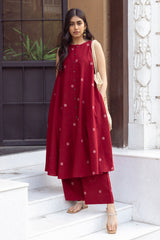 Arya Jamdani Deep Red Co-ord Set