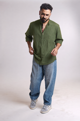 ASPEN : SAGE GREEN HANDWOVEN COTTON SHORT KURTA