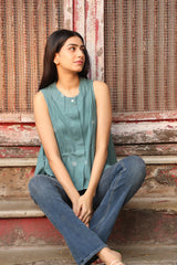 BECKY Handwoven Jamdani Teal Top