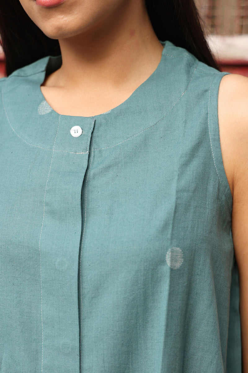 BECKY Handwoven Jamdani Teal Top