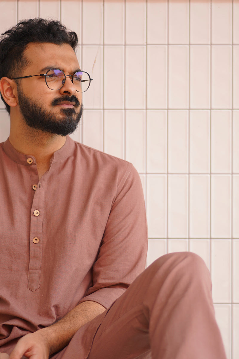 CLAY : Dull Mauve Handwoven Cotton Kurta