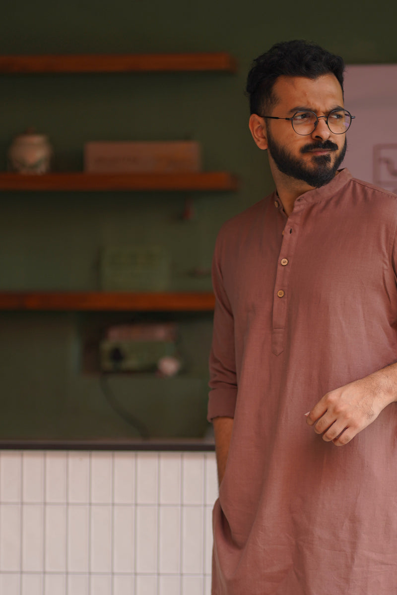 CLAY : Dull Mauve Handwoven Cotton Kurta
