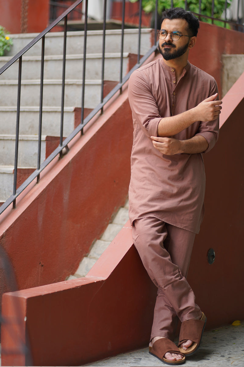 CLAY : Dull Mauve Handwoven Cotton Kurta