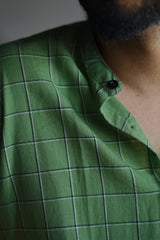 Clover : Handwoven Cotton Light Green Half-sleeve Shirt