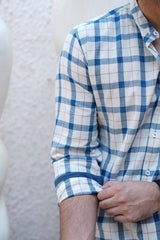 Cobalt : Handwoven Cotton White Checks Full-sleeve Shirt