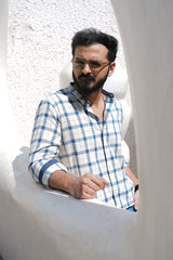 Cobalt : Handwoven Cotton White Checks Full-sleeve Shirt