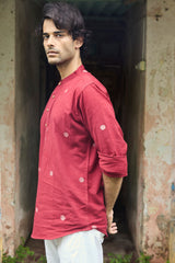 Dhara : Jamdani Deep Red short kurta