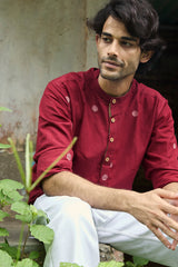 Dhara : Jamdani Deep Red short kurta