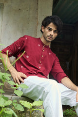 Dhara : Jamdani Deep Red short kurta