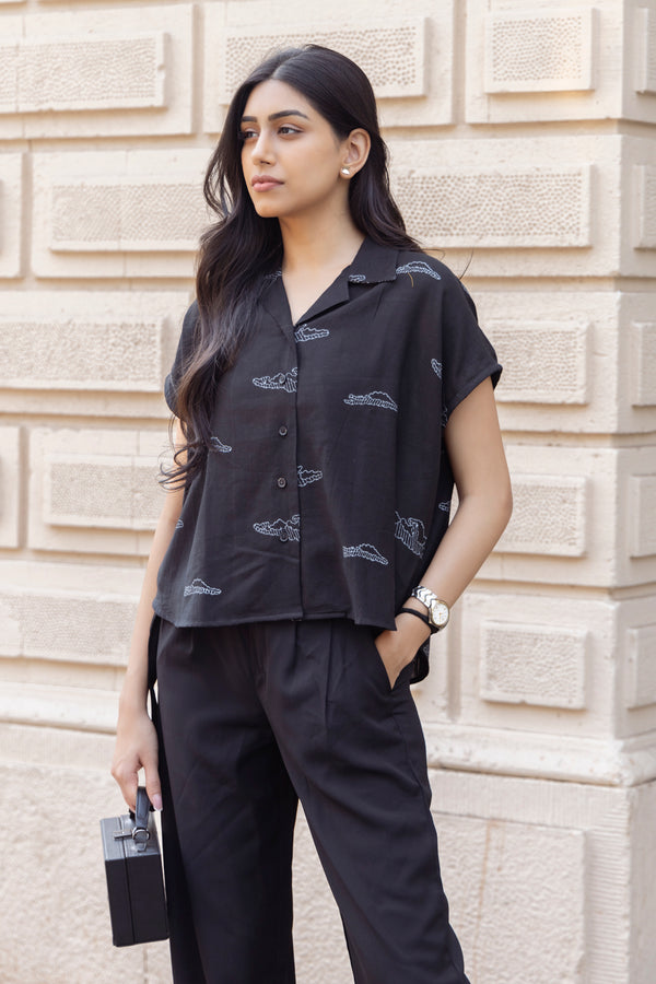 EMILY Blockprint Black Relaxed shirt