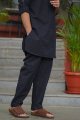 FLINT : Black Handwoven Cotton Kurta