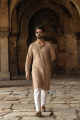 GANDHAM: Mangalgiri Beige Knee-Length Kurta