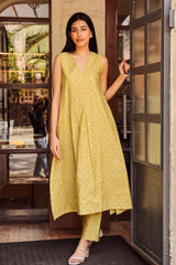 Geet: Chanderi Lime green Co-ord Set