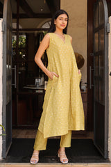 Geet: Chanderi Lime green Co-ord Set